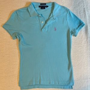 ralph Lauren ladies the skinny polo - blue with purple horse